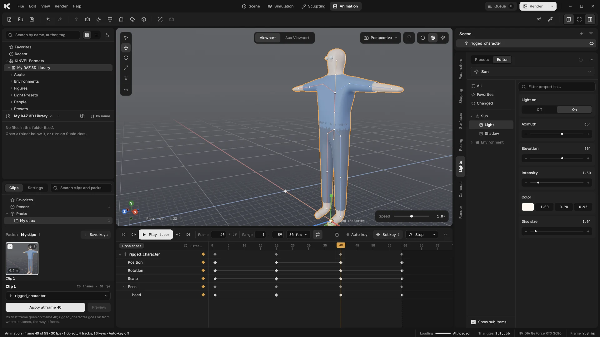The KINVEL editor in the Animation mode.